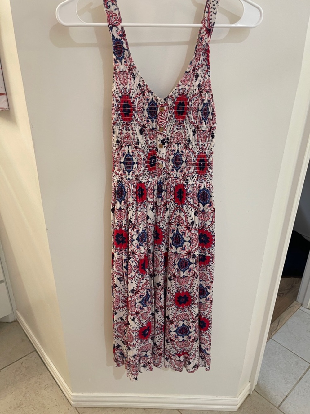Japna Red, Navy & White Floral Maxi Dress
